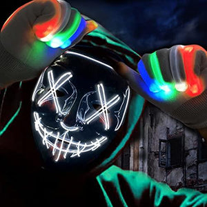 Halloween Scary Mask with LED Gloves Kit, LED Costume Mask EL Wire Light Up Mask for Halloween Costume Festival Cosplay(White) - Glow-Paradise