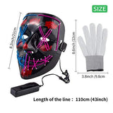 Halloween Scary Mask with LED Gloves Kit, LED Costume Mask EL Wire Light Up Mask for Halloween Costume Festival Cosplay (Blue & Purple) - Glow-Paradise