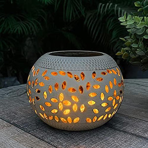 Solar Table Lantern Outdoor Waterproof- Dancing Flickering Flame Solar Powered LED Light，White Metal Desktop Decorative Lamp Auto On/Off Lighting Dusk to Dawn for Indoor Desk Patio Garden Pathway Yard - Glow-Paradise