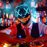 Halloween Scary Mask with LED Gloves Kit, LED Costume Mask EL Wire Light Up Mask for Halloween Costume Festival Cosplay (Blue & Red) - Glow-Paradise