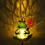 Garden Solar Lights Outdoor Decorations, Waterproof Frog Crackle Glass Globe Metal Garden Stake Lights, Solar Powered Warm White LED Light for Halloween Christmas Pathway Lawn Patio Yard Decor(Flower) - Glow-Paradise