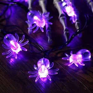 RECESKY 70 LED Spider String Lights - 22.6ft Halloween String Lights, Waterproof Plug in Light for Outdoor, Indoor Decor - Halloween Lighting for Yard, Home, Halloween Party Decorations (Purple) - Glow-Paradise