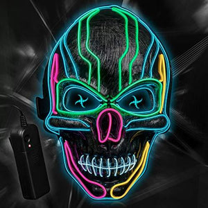 ILEBYGO LED Halloween Mask Light Up Scary Mask Purge Mask with EL Wire 3 Flashing-Modes for Halloween Festival, Party, Cos Play (5 Colors) - Glow-Paradise