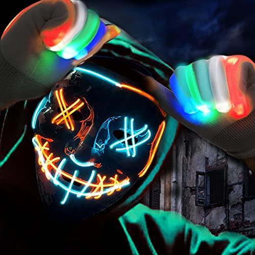 Halloween Scary Mask with LED Gloves Kit, Costume Mask EL Wire Light Up Mask for Halloween Costume Festival Cosplay(Orange & Blue) - Glow-Paradise