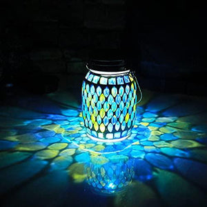 Mosaic Solar Lanterns Outdoor Hanging Lights, Solar Table Lamps & Cool Blue Color Mosaic Glass Lights, Outdoor Waterproof Solar Night Lights, Garden,Patio,Pathway & Yard Décor - Glow-Paradise