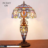 WERFACTORY Tiffany Style Lamp Blue Purple Cloud Stained Glass Table Lamp 12X12X22 Inches Mother-Daughter Vase Desk Reading Light Decor Bedroom Living Room Home Office (LED Bulb Included) S558 Series - Glow-Paradise