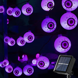 Xingpold Solar Halloween Purple Eyeball String Lights, Halloween Decorations with 30 LED Realistic Eyeball String Lights, Outdoor Halloween Lights Waterproof for Home Porch Holiday Party Decor, Purple - Glow-Paradise