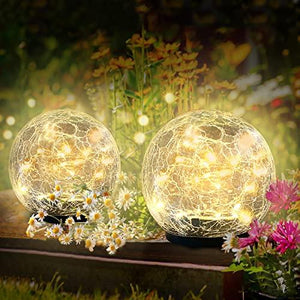Garden Solar Lights Outdoor, 2 Packs Crack Glass Ball Solar Ground Lights, Waterproof 40 LED Solar Patio Lights for Walkway Garden, Yard, Lawm, Outdoor Decoration( (Warm White) - Glow-Paradise