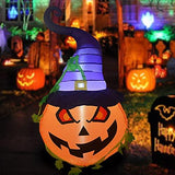 GOOSH 5 FT Halloween Inflatable Pumpkin with Wizard Hat with Build-in LED Lights Decoration Lighted for Home Yard Garden Indoor and Outdoor - Glow-Paradise