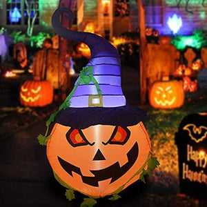 GOOSH 5 FT Halloween Inflatable Pumpkin with Wizard Hat with Build-in LED Lights Decoration Lighted for Home Yard Garden Indoor and Outdoor - Glow-Paradise