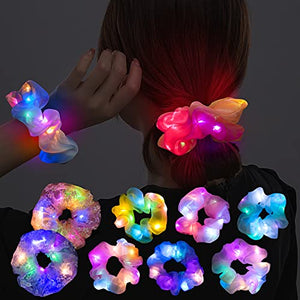 8 Pcs LED Scrunchies for Women - Led Glow Hair Bands, Light Up Hair Scrunchy for Girls, Colorful Yarn Hair Tie Multi Light Modes, Glow in the Dark Hair Accessories for Halloween Rave Glow Party (#01) - Glow-Paradise