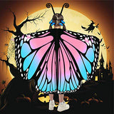 Butterfly Wings for Kids Butterfly Shawl Fairy Girl Cape Nymph Pixie Costume Halloween Accessory Children Size (Pink Blue c) - Glow-Paradise