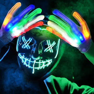 Halloween Scary Mask with LED Gloves Kit, LED Costume Mask EL Wire Light Up Mask for Halloween Costume Festival Cosplay (Blue & Green) - Glow-Paradise