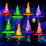 Joomer Halloween Decorations Lighted Witch Hats, 8Pcs Hanging Glowing Witch Hats 44ft Halloween Outdoor Lights String with 8 Lighting Modes for Outdoor, Garden, Yard, Tree - Glow-Paradise