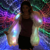 Led Fur Jacket For Women - Men Neon Light Up Coat White Glow Faux Fur Costume For Halloween Christmas Edc Rave Party Burning Man Outfit Clothing - Glow-Paradise