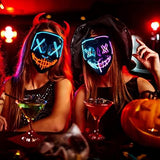 Halloween Scary Mask with LED Gloves Kit, LED Costume Mask EL Wire Light Up Mask for Halloween Costume Festival Cosplay (Blue & Red) - Glow-Paradise