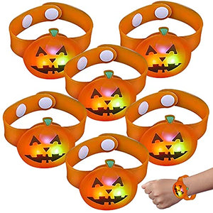 ArtCreativity Light Up Halloween Bracelets, Set of 6, Jack o Lantern Wristbands for Kids with 3 Light-Up Modes, LED Halloween Costume Accessories, Halloween Party Favors and Non-Candy Treats - Glow-Paradise