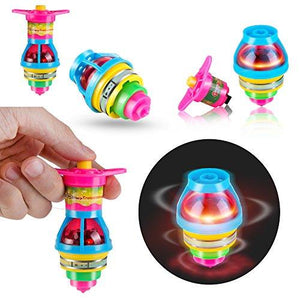 PROLOSO 15-Pack LED Light Up Flashing UFO Spinning Tops with Gyroscope Novelty Bulk Toys Party Favors - Glow-Paradise