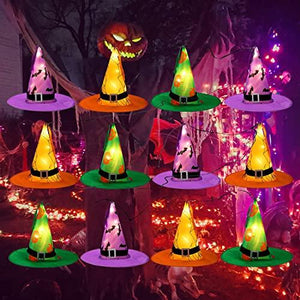 JOYIN 12 Pcs Halloween Decorations Witch Hat Lights String Lights, Lighted Witches Hats Lights Outdoor, Glowing Witch Hats in 8 Flashing Modes, Light Up Witch Hat Decor for Outdoor Indoor Yard Tree - Glow-Paradise