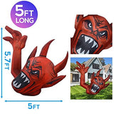 GOOSH 5 Foot Length Halloween Inflatables Halloween Red Devil Raise Hands with Build-in LED Light Blow Up Inflatables for Halloween Party Indoor Outdoor Tree Yard Garden Lawn Decorations - Glow-Paradise