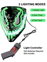 Venobat Halloween Mask LED Light Up Mask for Adults Kids - Cool Neon Glow Mask with Dark and Evil Glowing Eyes 3 Lighting Modes El Wire for Festival Cosplay Halloween Costume (Green) - Glow-Paradise