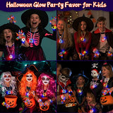 62 PCS Light up Halloween Toys Gifts Party Favors,50 LED Rings 6 Spin Necklaces 6 Glow Bracelets for Kids Stress Relief Fidget Toy Halloween Party Supplies Glow in The Dark Halloween Treat Bag Filler - Glow-Paradise