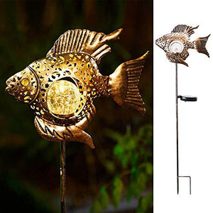 Solar Garden Decoration Outdoor Lights, Metal Fish Stakes LED Lights for Patio, Garden, Yard, Walkway (Bronze) - Glow-Paradise
