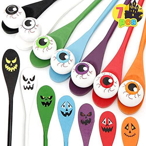 JOYIN 7 Player Halloween Egg and Spoon Race Game Set for Kids, Eyeballs and Spoons with Assorted Colors for Halloween Outdoor Fun Game, Halloween Party Favor and Supplies, Themed Games Treats Gifts - Glow-Paradise