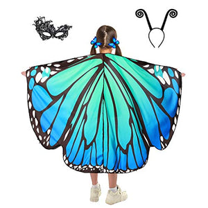 Butterfly Wings for Kids Butterfly Shawl Fairy Girl Cape Nymph Pixie Costume Halloween Accessory Children Size (Sky Blue c) - Glow-Paradise