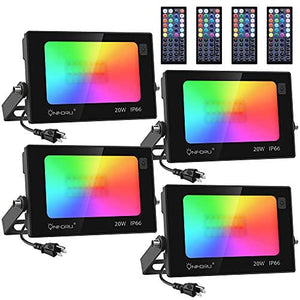 Onforu 4 Pack RGB LED Flood Light 160W Equivalent, DIY Color Changing Stage Lights with Remote, Halloween Light, IP66 Indoor Outdoor Floor Strobe Light, Uplights for Event, Uplighting Party, Wall Wash - Glow-Paradise