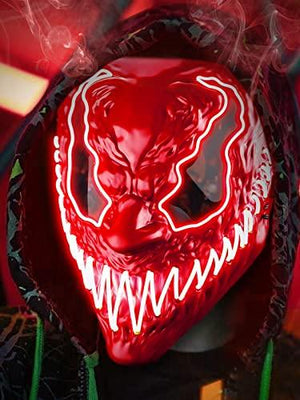 Venobat Halloween Mask LED Light Up Mask for Adults Kids - Cool Neon Glow Mask with Dark and Evil Glowing Eyes 3 Lighting Modes El Wire for Halloween Costume Party Festival Cosplay (Red) - Glow-Paradise