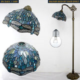 WERFACTORY Tiffany Floor Lamp Sea Blue Stained Glass Dragonfly Arched Lamp 12X18X64 Inches Gooseneck Adjustable Corner Standing Reading Light Decor Bedroom Living Room (LED Bulb Included) S147 Series - Glow-Paradise