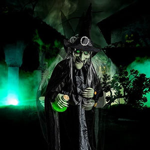 ELAMAS 36'' Animatronic Dancing Witch Halloween Decorations - Sound Activated with Creepy Sound, Motion, Light Up Eyes, Haunted House Scary Decor Horror Prop for Indoor/Outdoor, Yard Lawn Decoration - Glow-Paradise