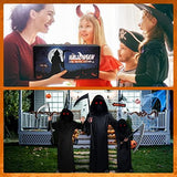 Halloween Grim Reaper Costume Kids Adult with Red Glowing Eyes and Scythe, Scary Halloween Phantom Costumes for Women Men Adults Death Costume - Glow-Paradise