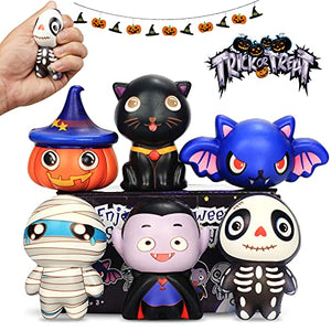 6 Packs-Halloween Squishies Toys Slow Rising, Gift Box Includes Ghost: Vampire,Pumpkin,Skull,Black Cat,Mummy,Bat, Halloween Soft Stress Relief Sensory Toys for Girls,Boys,Kids Party - Glow-Paradise