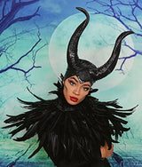 Feather Cape Shawl with Maleficent Horns Headband Set Halloween Costumes Couples Adults - Glow-Paradise