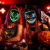 Halloween Scary Mask with LED Gloves Kit, LED Costume Mask EL Wire Light Up Mask for Halloween Costume Festival Cosplay (Green) - Glow-Paradise