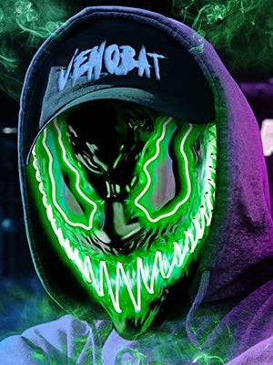 Venobat Halloween Mask LED Light Up Mask for Adults Kids - Cool Neon Glow Mask with Dark and Evil Glowing Eyes 3 Lighting Modes El Wire for Festival Cosplay Halloween Costume (Green) - Glow-Paradise
