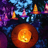 Twinkle Star Halloween Decorations 8 Pcs Lighted Hanging Witch Hats, 14ft 56 LEDs Halloween Indoor Outdoor Remote Control String Lights, Battery Powered with 8 Lighting Modes for Garden, Yard, Tree - Glow-Paradise