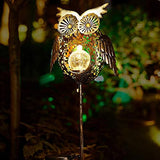 Go2garden Solar Lights Outdoor Owl Decorative Metal Stakes Lights Crackle Glass Light for Lawn, Yard Art, Pathway, Patio Decor(Bronze) - Glow-Paradise