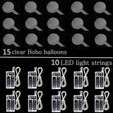 LED Light Up Bobo Baloons 10 Packs, 20 Inches Clear Helium Transparent Balloons 15 pcs, Glow in The Dark Ballons for Christmas Wedding Birthday Valentines Day Halloween Party Decoration - Glow-Paradise