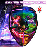 Halloween Purge Mask Light up - CHAOYU LED Scary Face Mask 2 Color Glow Mask with 3 Light Modes Masquerade Costume for Adults Kids Men Women(Red & Purple) - Glow-Paradise