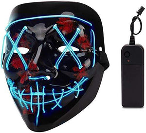 Depointer Halloween Scary Mask Cosplay Led Costume Mask EL Wire Light up Halloween Festival Party(Blue) - Glow-Paradise