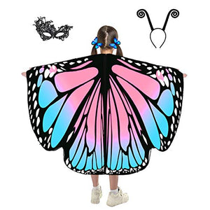 Butterfly Wings for Kids Butterfly Shawl Fairy Girl Cape Nymph Pixie Costume Halloween Accessory Children Size (Pink Blue c) - Glow-Paradise