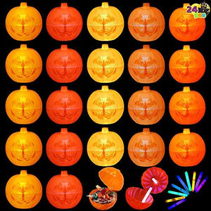 JOYIN 24 Pcs Halloween Pumpkin Shells with 48 Pcs Glow Sticks (Total 72) for Halloween Party Favors, Glow in the Dark, Halloween Light Up Party Supplies, Halloween Party Decorations - Glow-Paradise