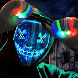 Halloween Scary Mask with LED Gloves Kit, LED Costume Mask EL Wire Light Up Mask for Halloween Costume Festival Cosplay - Glow-Paradise