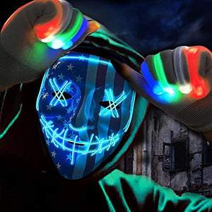 Halloween Scary Mask with LED Gloves Kit, LED Costume Mask EL Wire Light Up Mask for Halloween Costume Festival Cosplay - Glow-Paradise