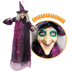 Besti Life Size Hanging Witch Halloween Decor (71 Inches) | Sound & Touch Activated Talking Halloween Decorations | Witch Props Excellent Choice for Haunted House | Indoor & Outdoor Animated Prop - Glow-Paradise
