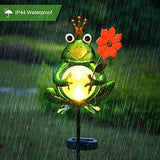 Garden Solar Lights Outdoor Decorations, Waterproof Frog Crackle Glass Globe Metal Garden Stake Lights, Solar Powered Warm White LED Light for Halloween Christmas Pathway Lawn Patio Yard Decor(Flower) - Glow-Paradise