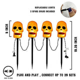 EAMBRITE 4PK 20LT Halloween Skull Pathway Lights End-connectable Skull Stake Lights Waterproof for Halloween Decorations Outdoor Yard Garden Party - Glow-Paradise